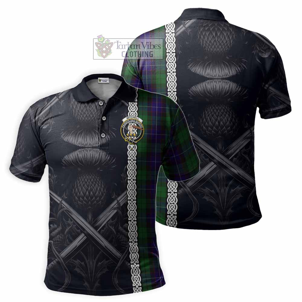 Mitchell Tartan Polo Shirt with Family Crest Cross Sword Thistle Celtic Vibes - Tartan Vibes Clothing