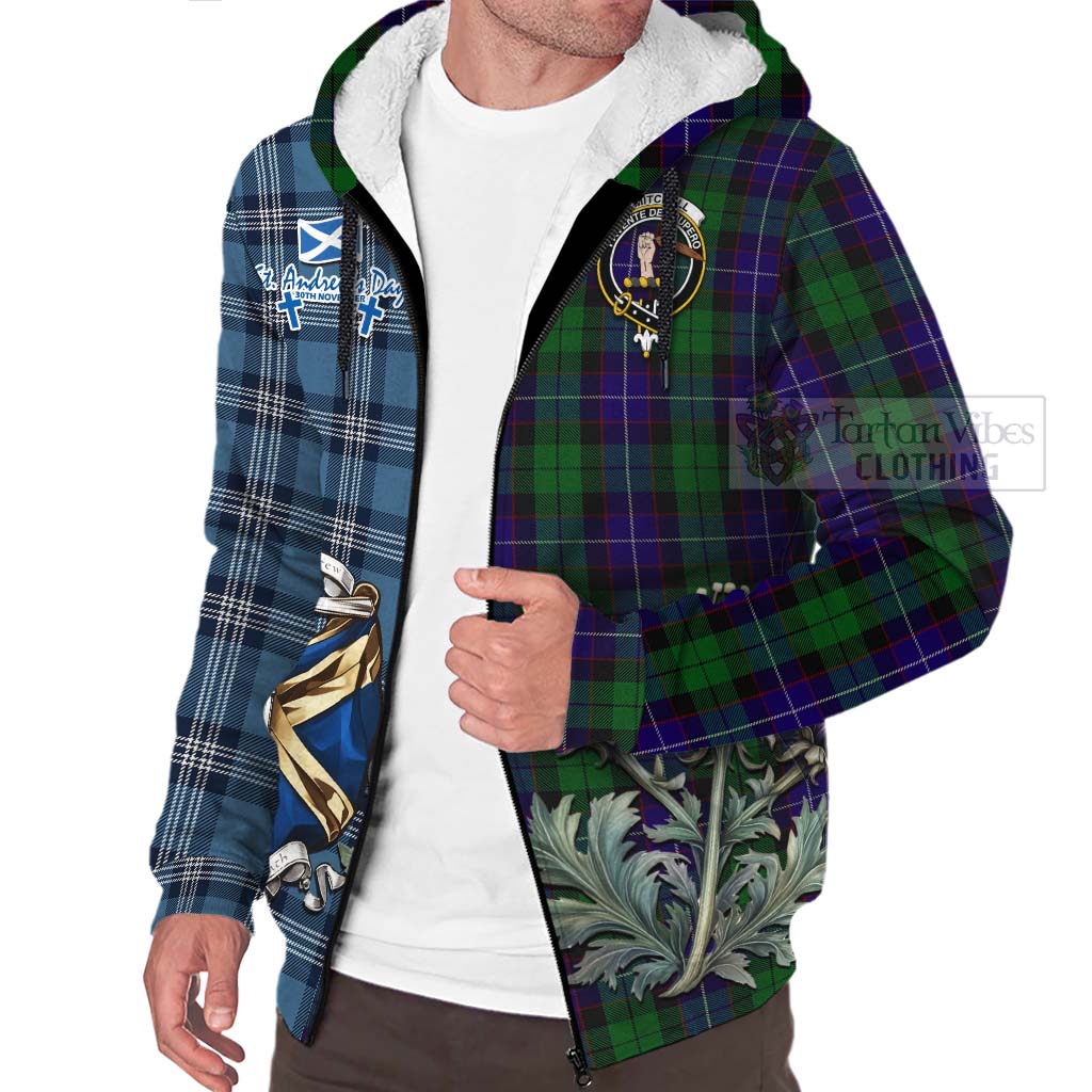 Mitchell Tartan Sherpa Hoodie Happy St. Andrew's Day Half Tartan Style Unisex - Tartan Vibes Clothing