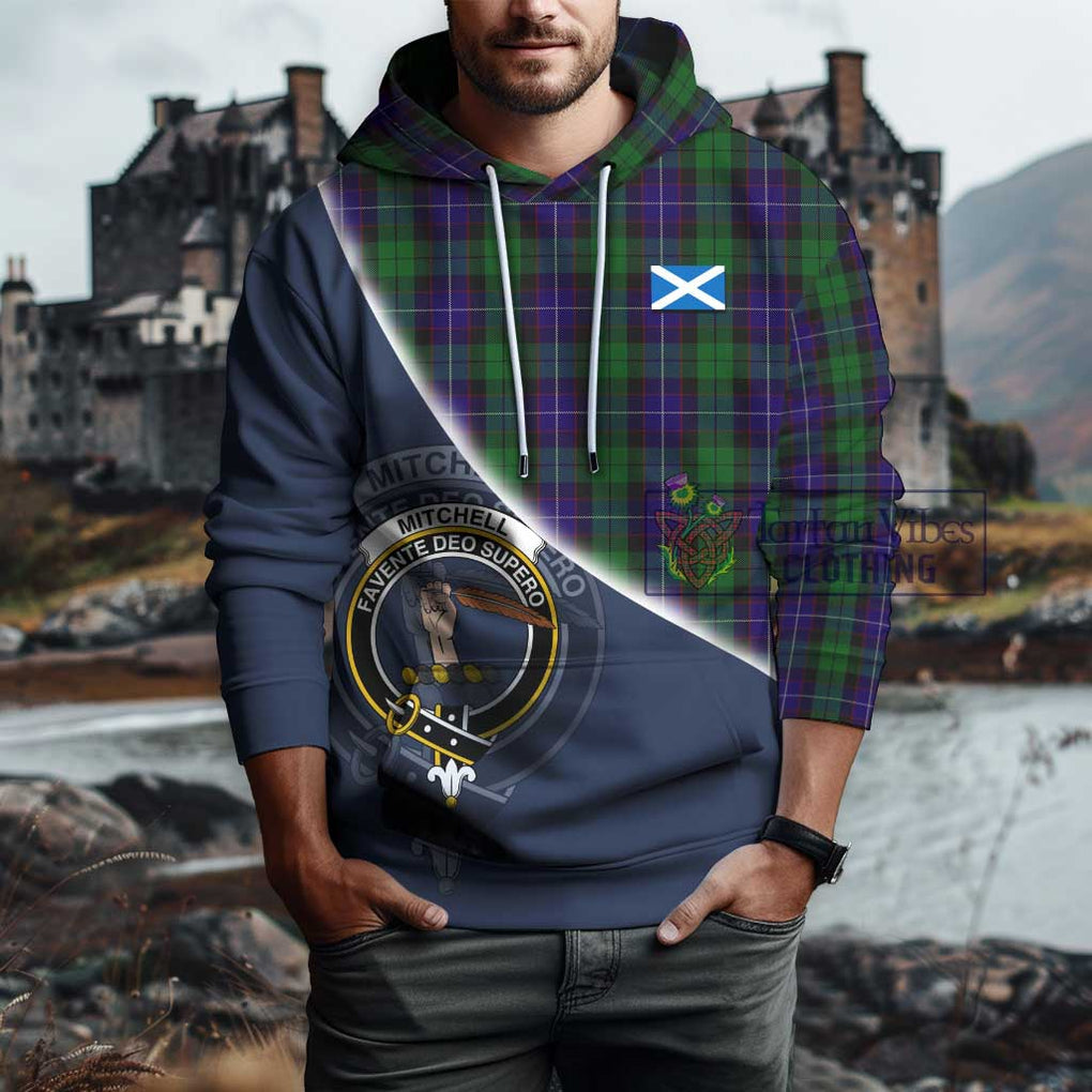 Mitchell Tartan Hoodie with Personalised National Flag and Family Crest Half Style - Tartan Vibes Clothing