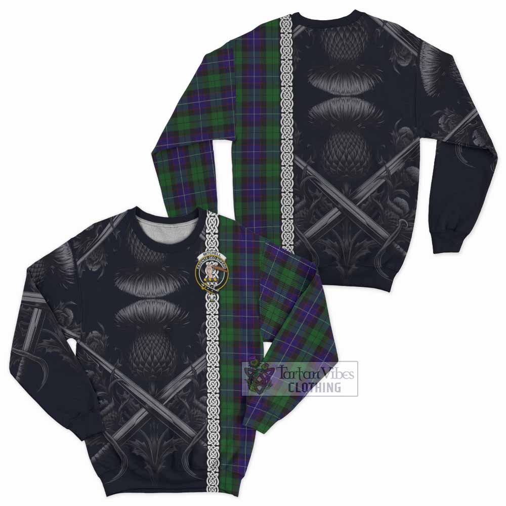 Mitchell Tartan Sweatshirt with Family Crest Cross Sword Thistle Celtic Vibes - Tartan Vibes Clothing
