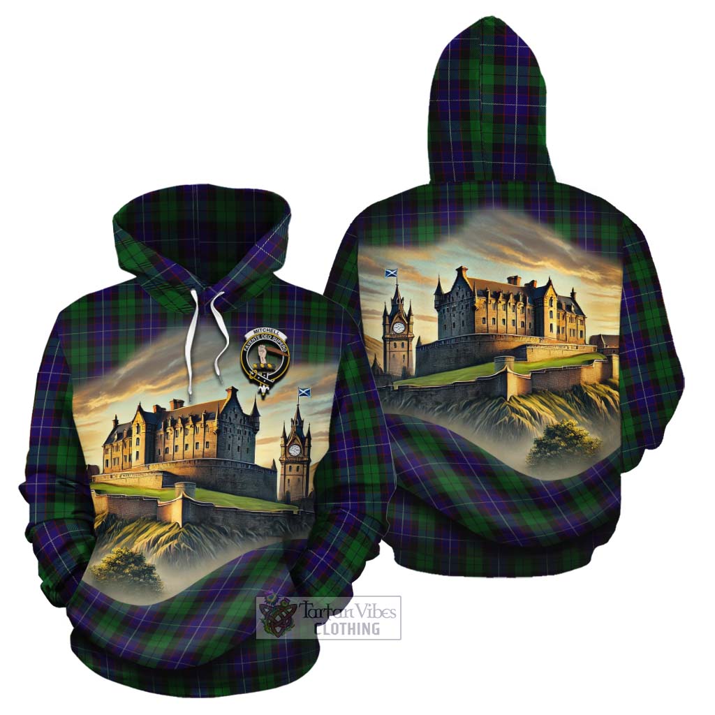 Mitchell Tartan Family Crest Cotton Hoodie with Scottish Ancient Castle Style - Tartan Vibes Clothing