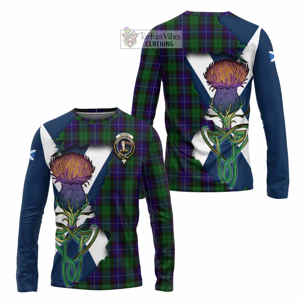 Tartan Vibes Clothing Mitchell Tartan Family Crest Long Sleeve T-Shirt Scottish Thistle Celtic Inspired