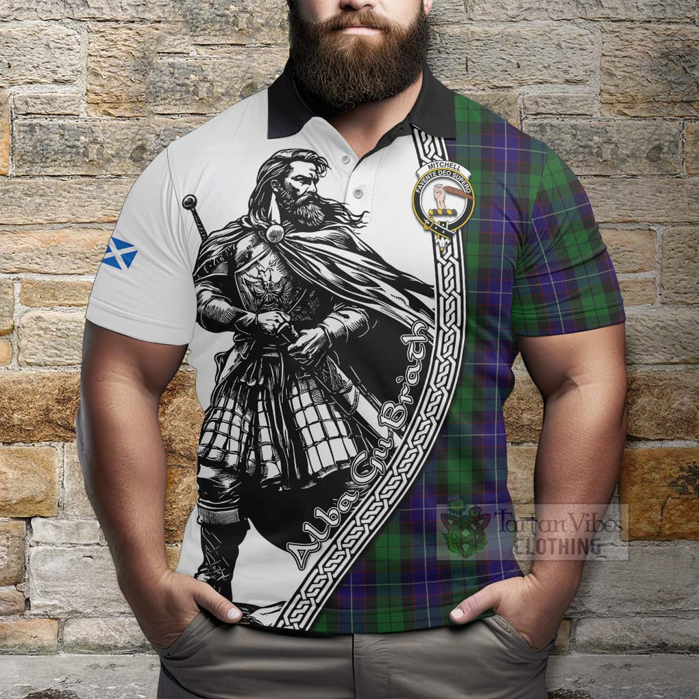 Mitchell Tartan Clan Crest Polo Shirt with Highlander Warrior Celtic Style - Tartan Vibes Clothing