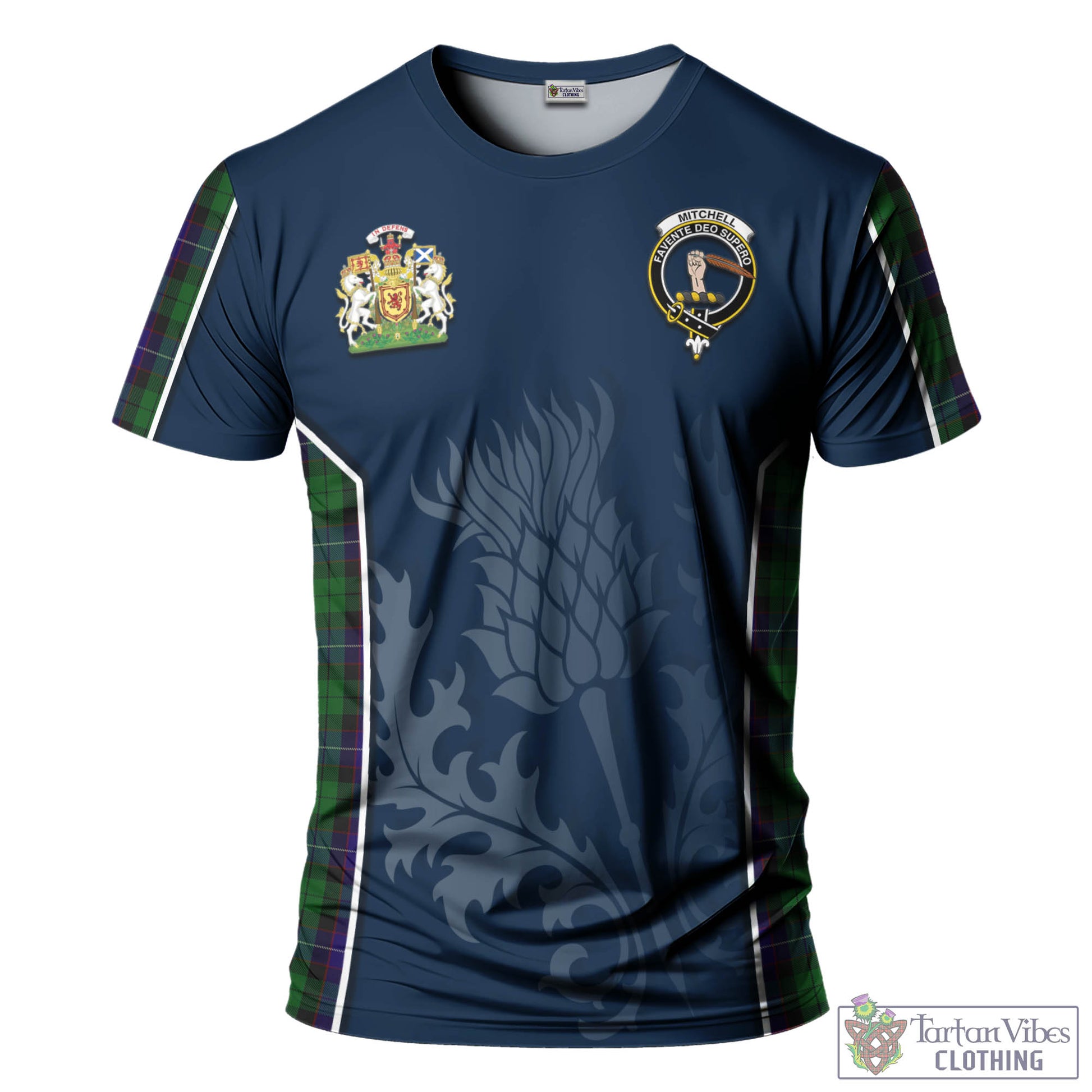 Mitchell Tartan T-Shirt with Family Crest and Scottish Thistle Vibes Sport Style - Tartan Vibes Clothing