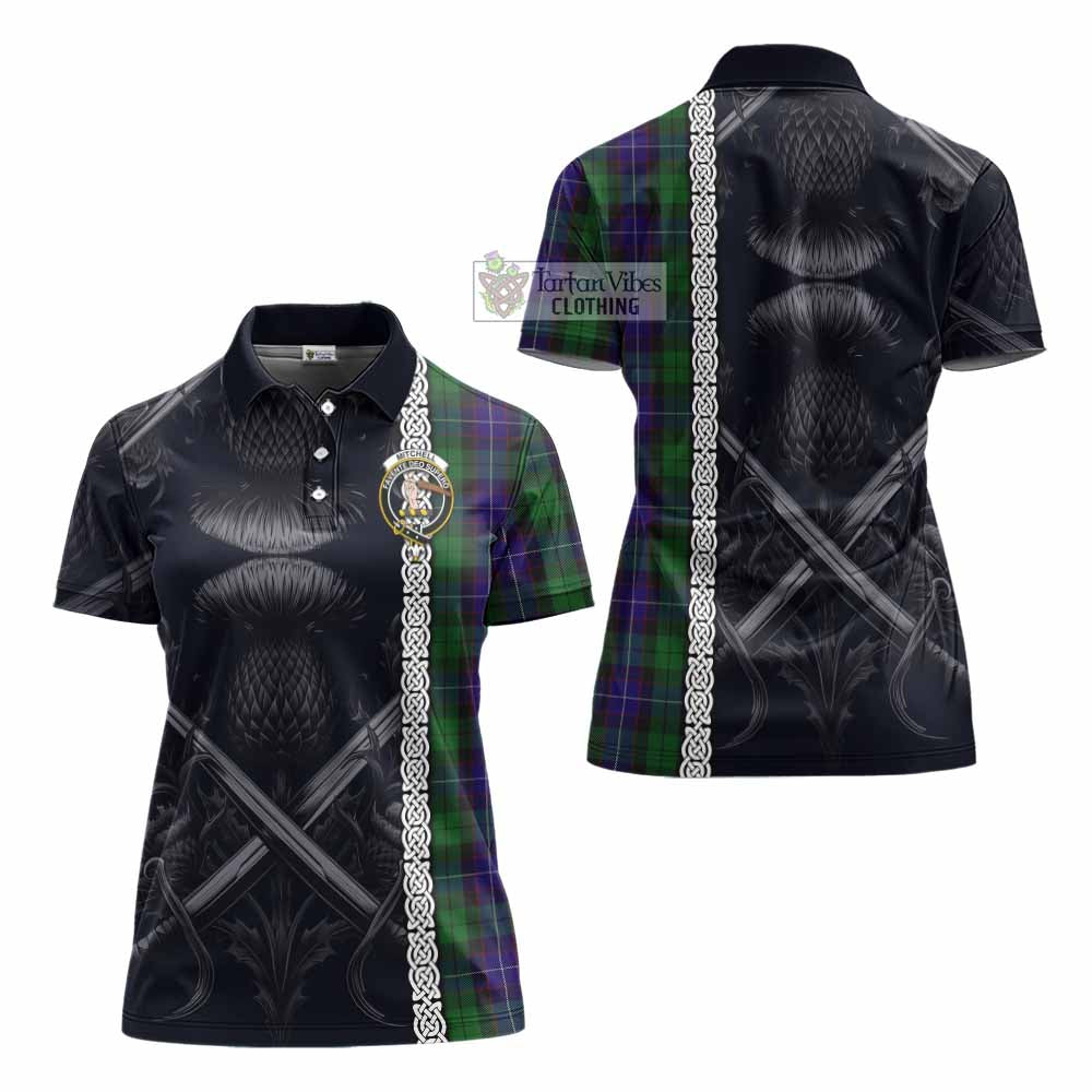 Mitchell Tartan Women's Polo Shirt with Family Crest Cross Sword Thistle Celtic Vibes - Tartan Vibes Clothing