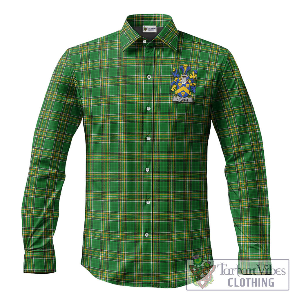 Tartan Vibes Clothing Mitchell Ireland Clan Tartan Long Sleeve Button Up with Coat of Arms