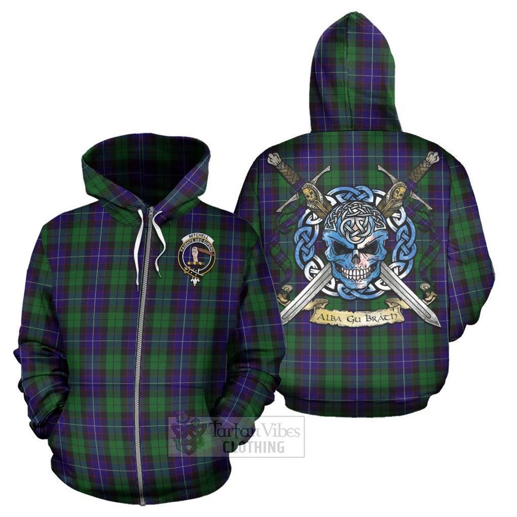 Mitchell Tartan Hoodie with Family Crest Celtic Skull Style - Tartan Vibes Clothing