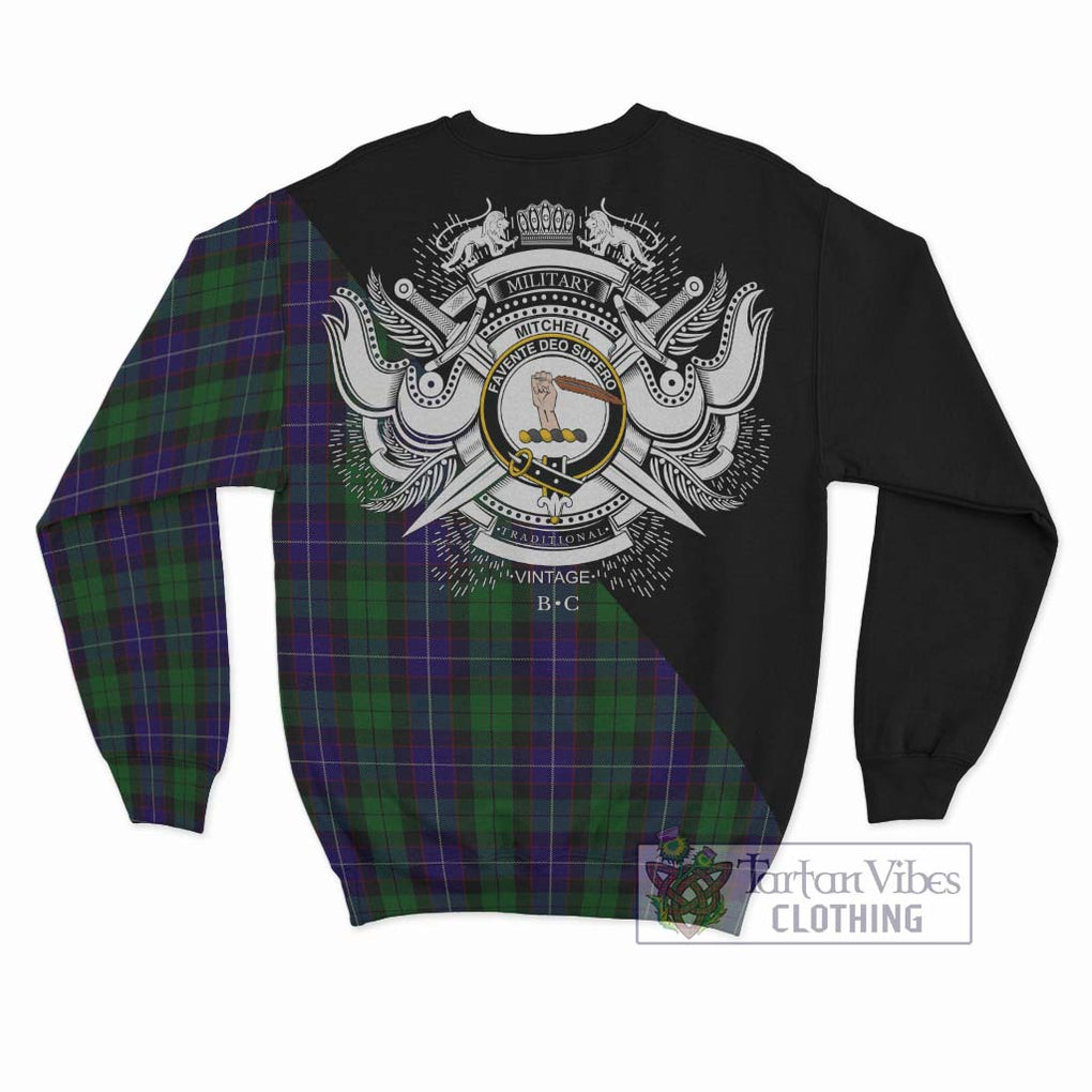 Mitchell Tartan Sweatshirt with Family Crest and Military Logo Style - Tartan Vibes Clothing