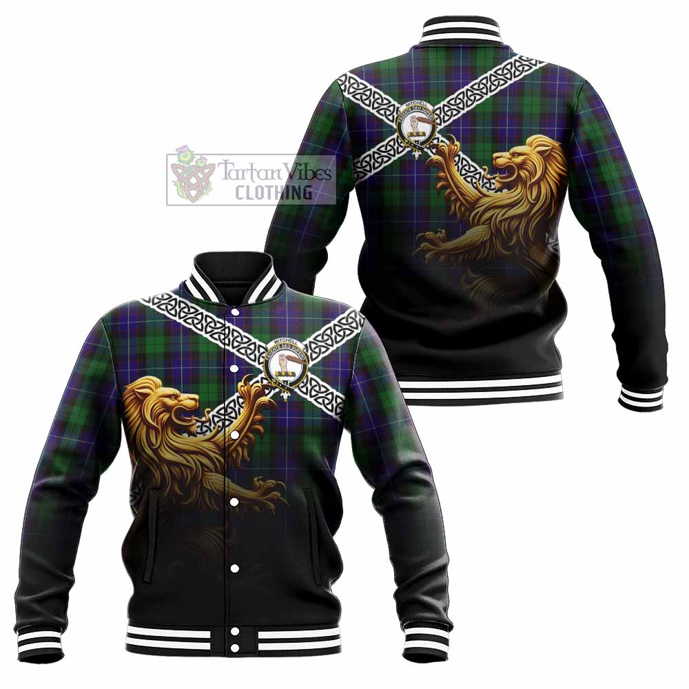 Mitchell Crest Tartan Baseball Jacket with Golden Lion Emblem Celtic Style - Tartan Vibes Clothing