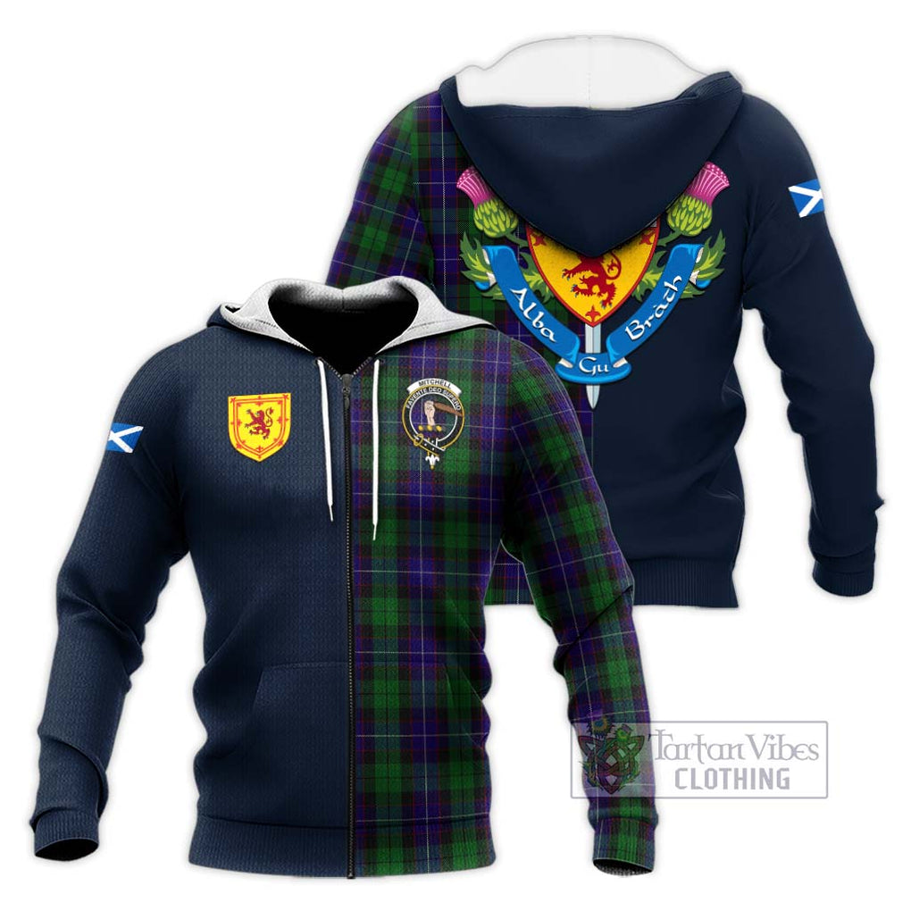Mitchell Tartan Knitted Hoodie Alba with Scottish Lion Royal Arm Half Style Unisex Knitted Zip Hoodie - Tartan Vibes Clothing