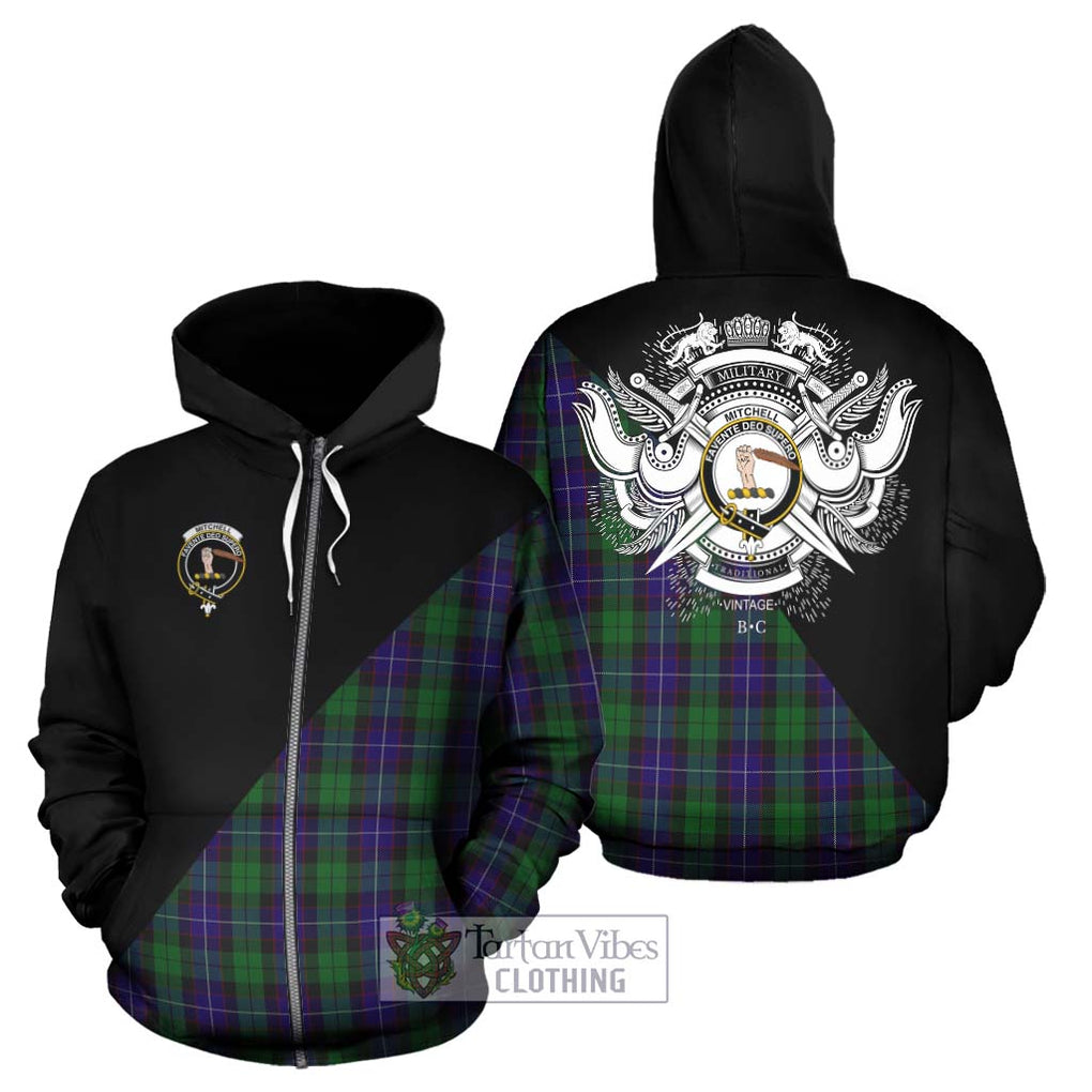 Mitchell Tartan Hoodie with Family Crest and Military Logo Style - Tartan Vibes Clothing