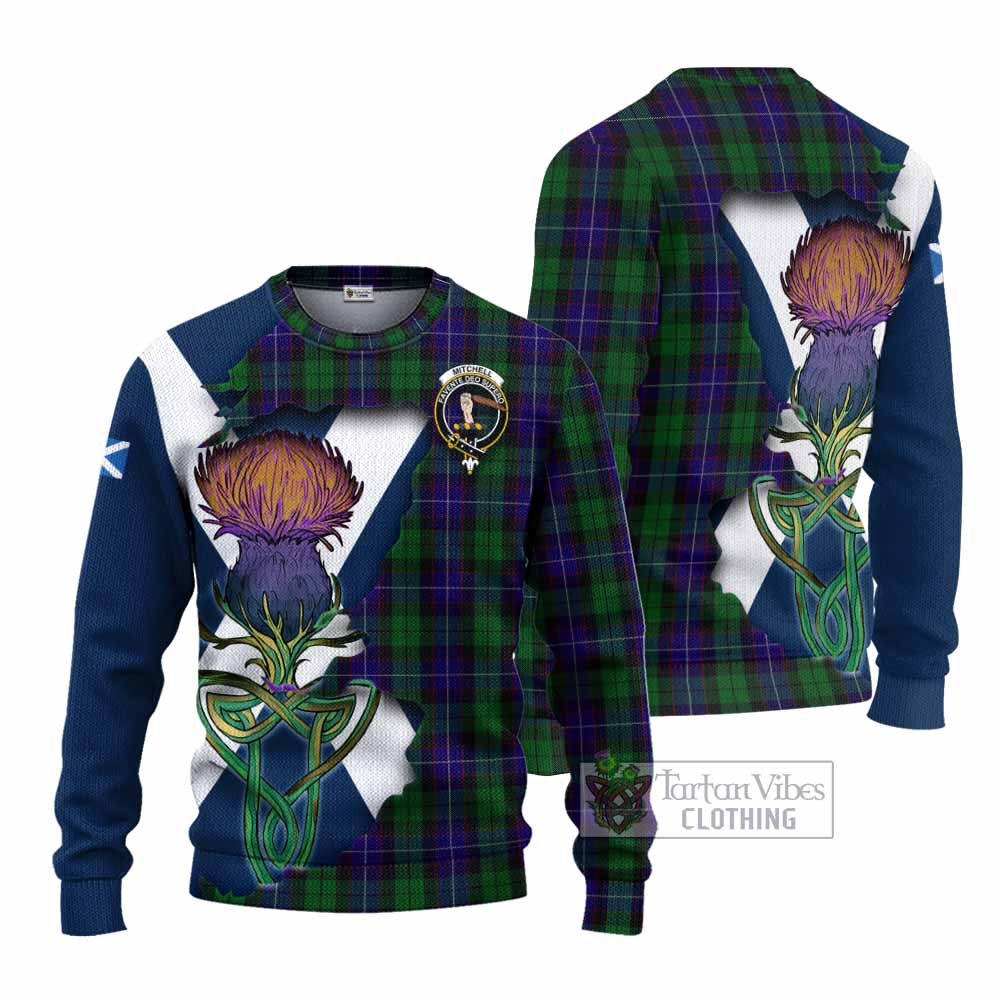 Mitchell Tartan Family Crest Knitted Sweater Scottish Thistle Celtic Inspired - Tartan Vibes Clothing
