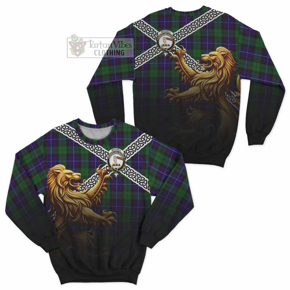 Mitchell Crest Tartan Sweatshirt with Golden Lion Emblem Celtic Style - Tartan Vibes Clothing
