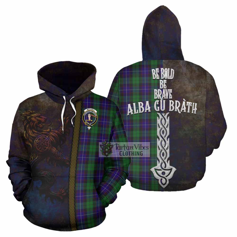 Mitchell Tartan Family Crest Hoodie Alba Gu Brath Be Brave Lion Ancient Style - Tartan Vibes Clothing