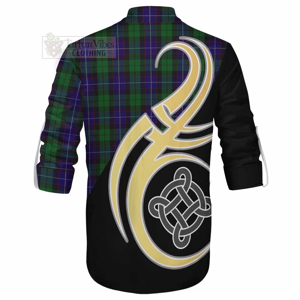 Mitchell Tartan Ghillie Kilt Shirt with Family Crest and Celtic Symbol Style - Tartan Vibes Clothing
