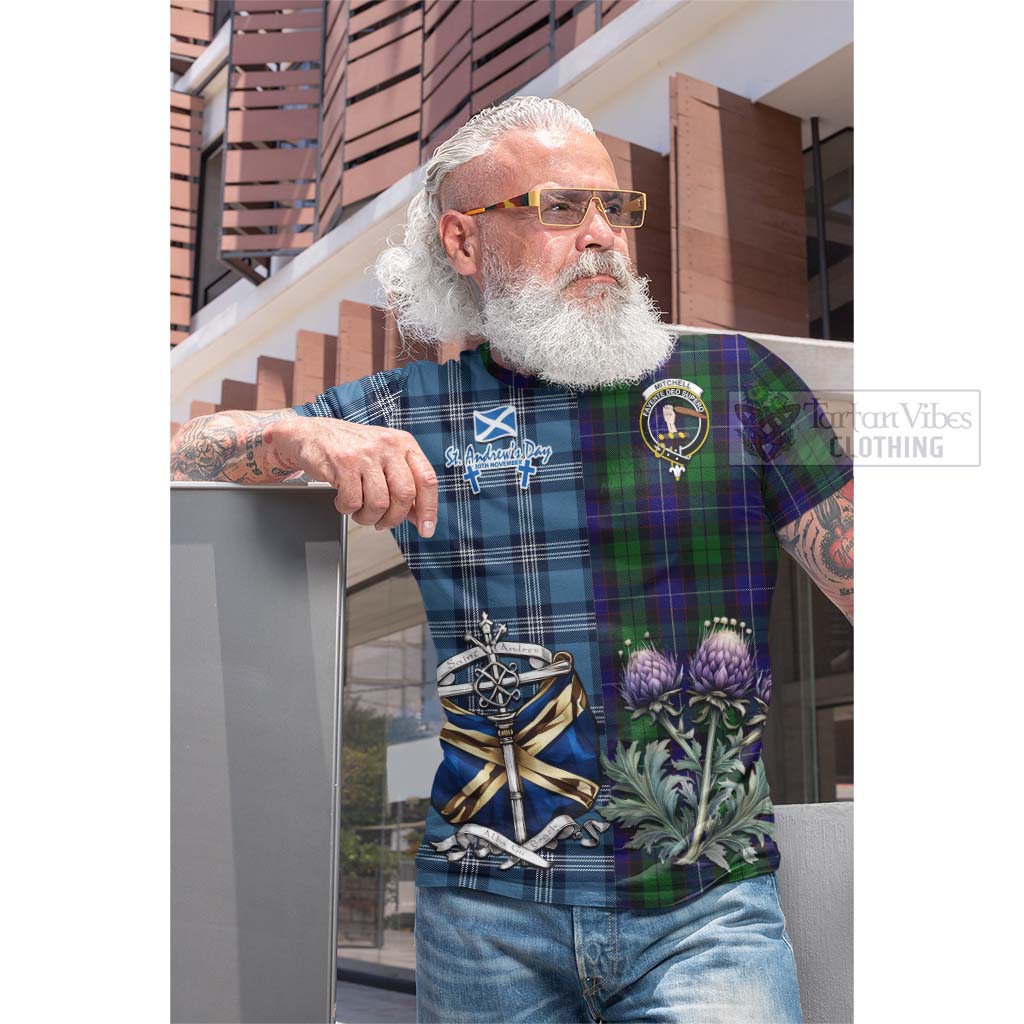 Mitchell Tartan Cotton T-shirt Happy St. Andrew's Day Half Tartan Style - Tartan Vibes Clothing
