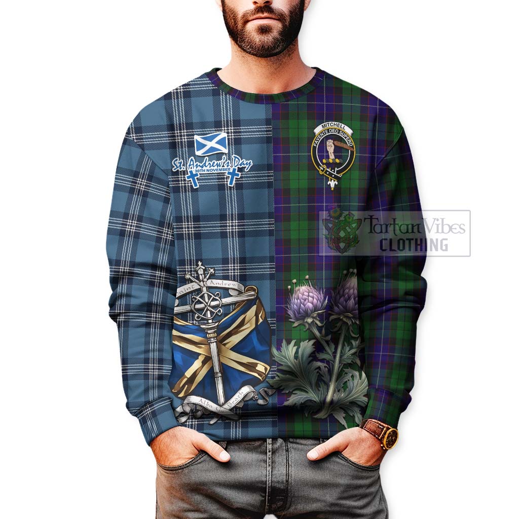 Mitchell Tartan Sweatshirt Happy St. Andrew's Day Half Tartan Style - Tartan Vibes Clothing