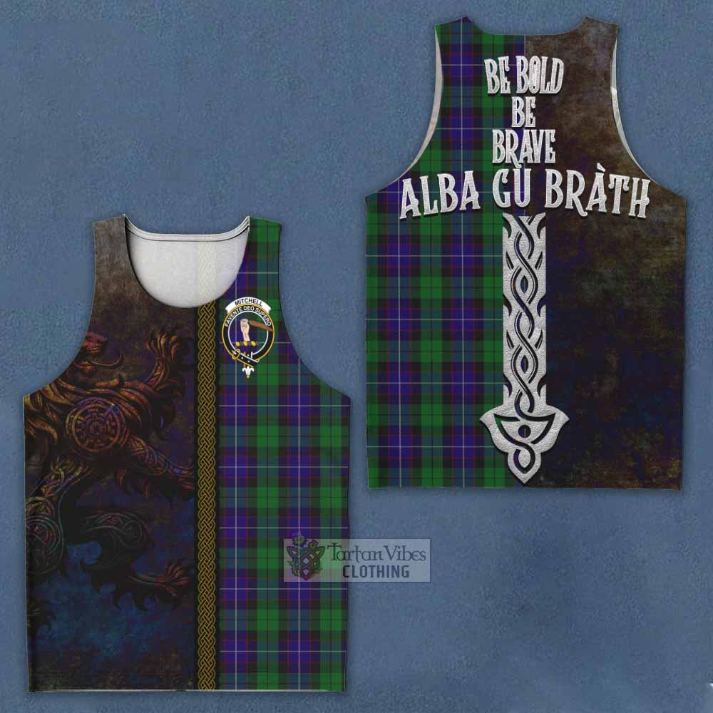 Mitchell Tartan Family Crest Men's Tank Top Alba Gu Brath Be Brave Lion Ancient Style - Tartan Vibes Clothing
