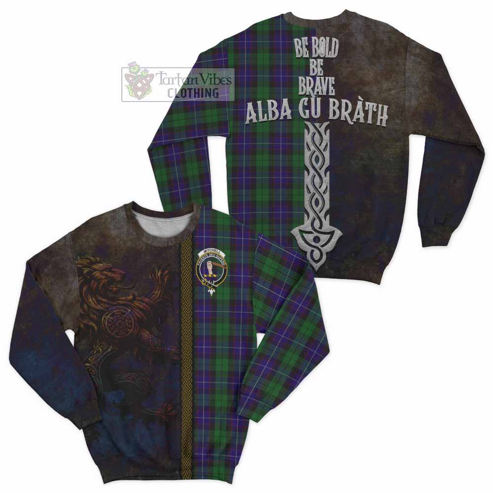 Mitchell Tartan Family Crest Sweatshirt Alba Gu Brath Be Brave Lion Ancient Style - Tartan Vibes Clothing