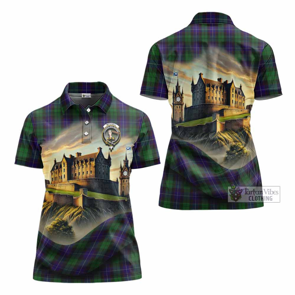 Mitchell Tartan Family Crest Women's Polo Shirt with Scottish Ancient Castle Style - Tartan Vibes Clothing
