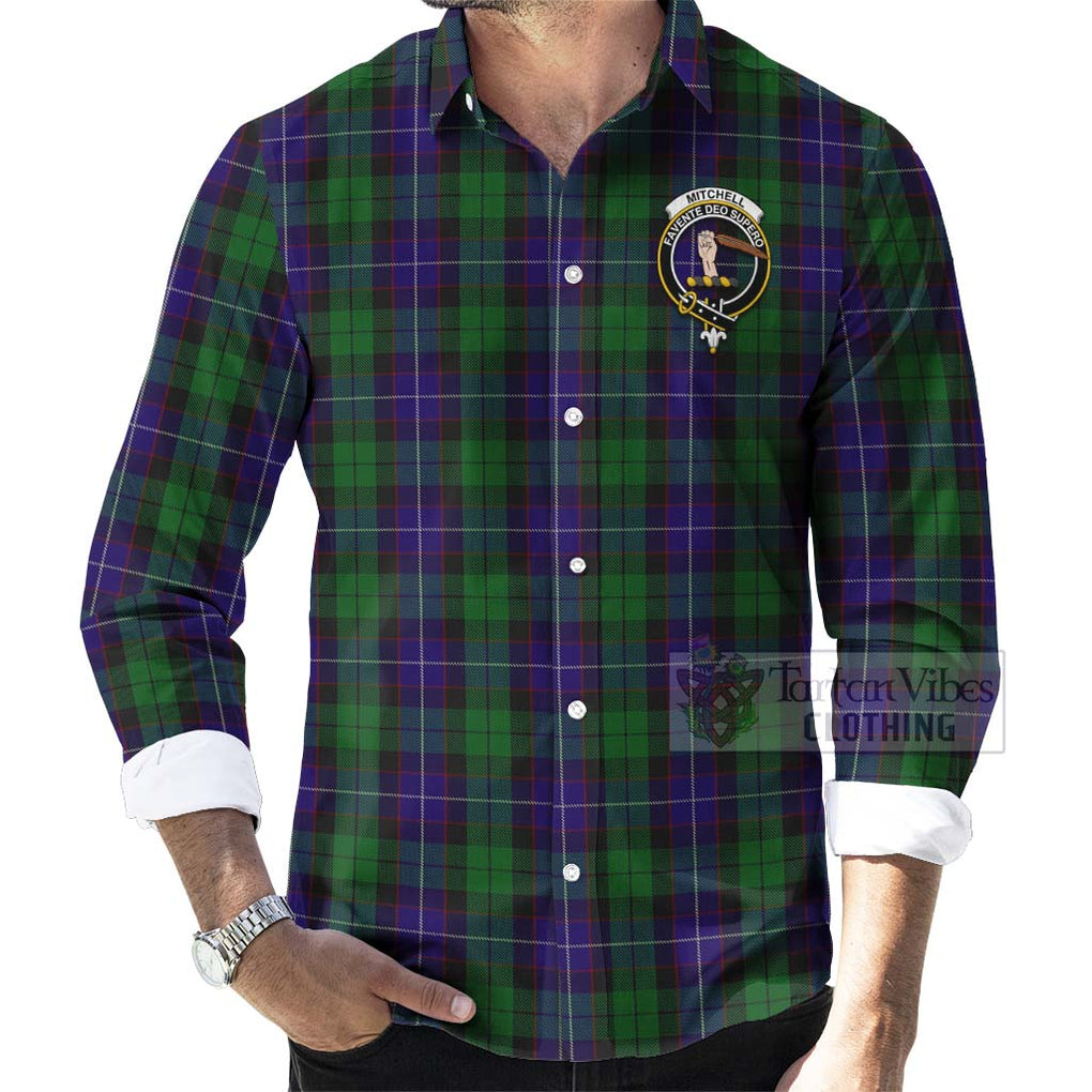 Mitchell Tartan Long Sleeve Button Shirt with Family Crest Celtic Skull Style - Tartan Vibes Clothing