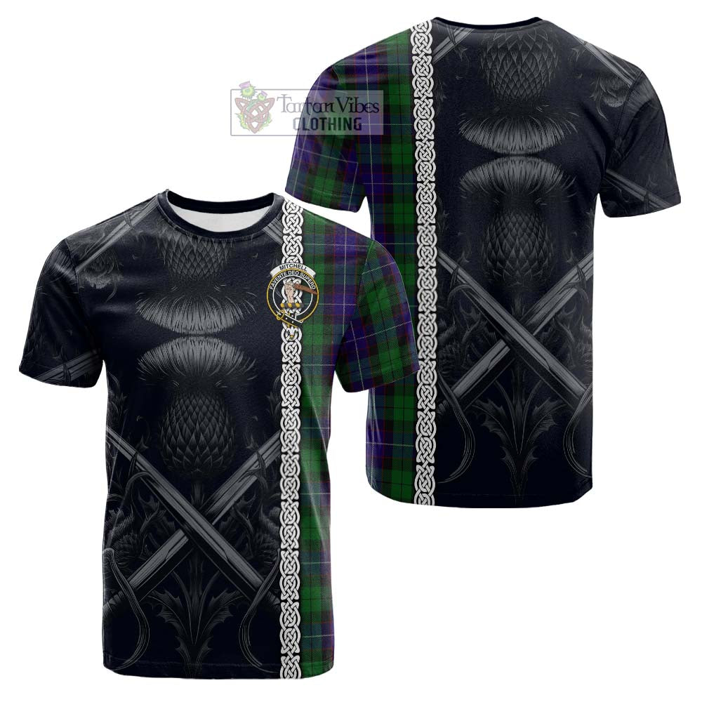 Mitchell Tartan Cotton T-shirt with Family Crest Cross Sword Thistle Celtic Vibes - Tartan Vibes Clothing
