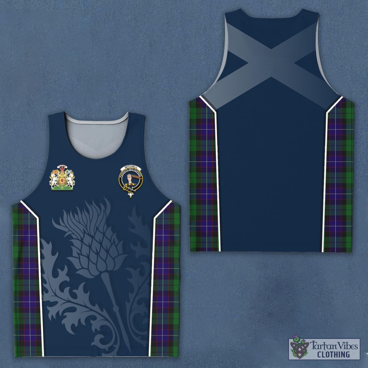 Tartan Vibes Clothing Mitchell Tartan Men's Tanks Top with Family Crest and Scottish Thistle Vibes Sport Style