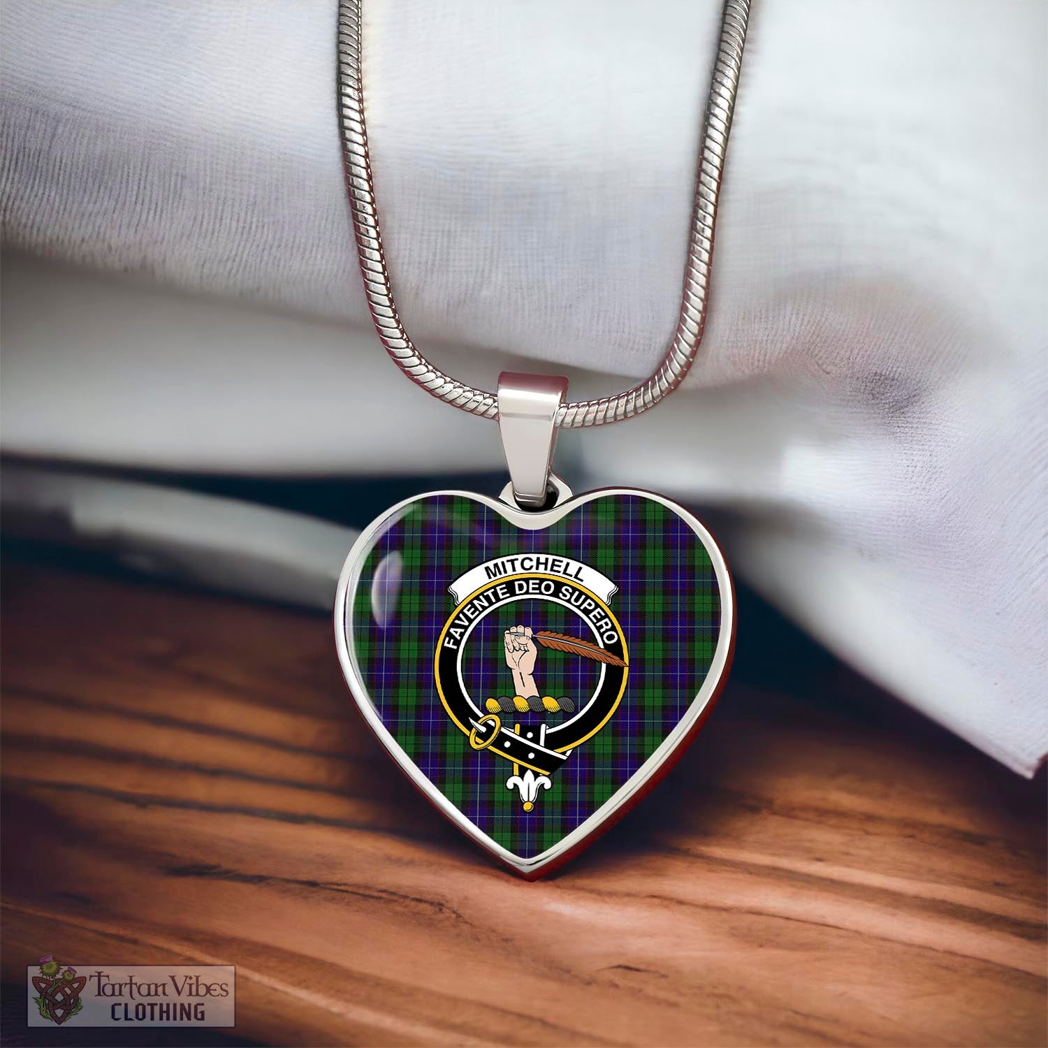 Mitchell Tartan Heart Necklace with Family Crest - Tartan Vibes Clothing