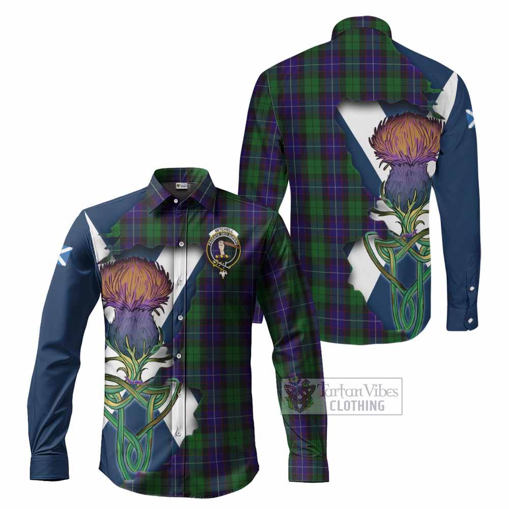 Mitchell Tartan Family Crest Long Sleeve Button Shirt Scottish Thistle Celtic Inspired - Tartan Vibes Clothing