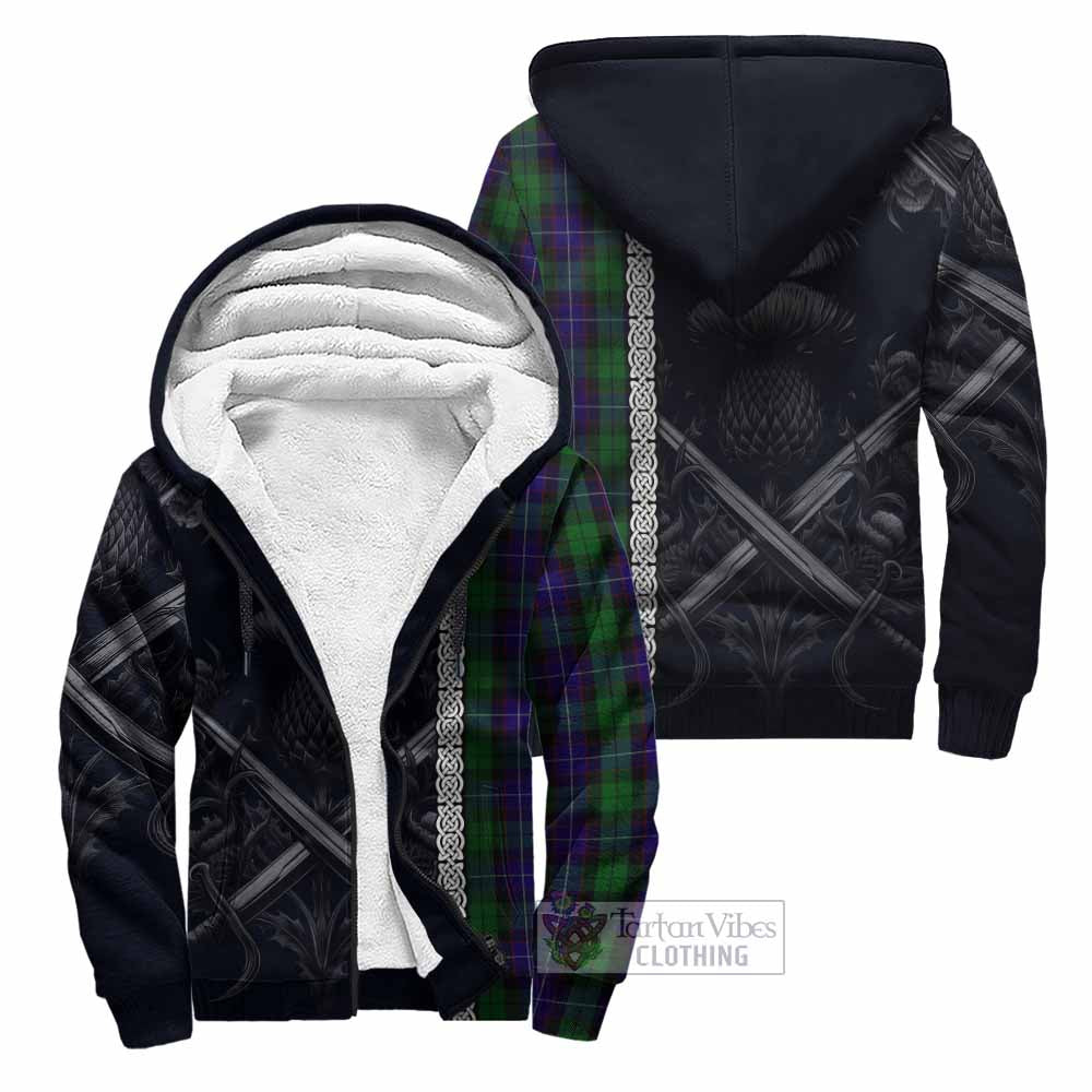 Mitchell Tartan Sherpa Hoodie with Family Crest Cross Sword Thistle Celtic Vibes Unisex - Tartan Vibes Clothing