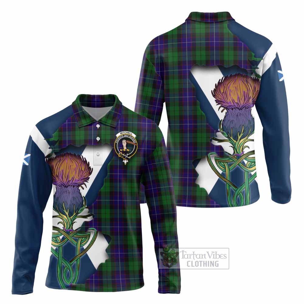 Mitchell Tartan Family Crest Long Sleeve Polo Shirt Scottish Thistle Celtic Inspired - Tartan Vibes Clothing