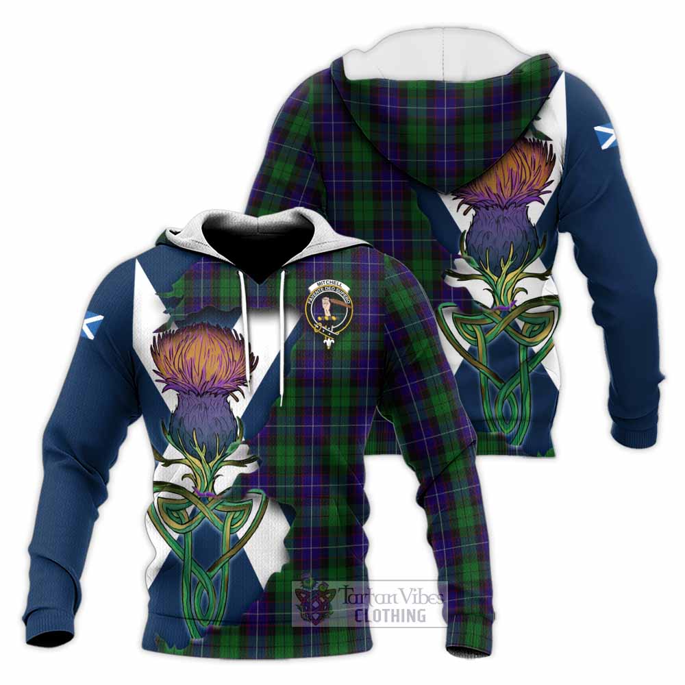 Mitchell Tartan Family Crest Knitted Hoodie Scottish Thistle Celtic Inspired - Tartan Vibes Clothing