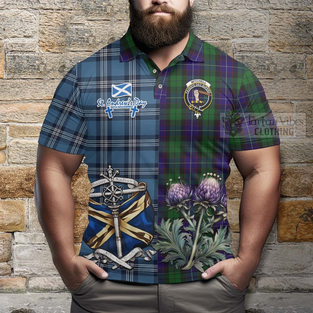 Mitchell Tartan Polo Shirt Happy St. Andrew's Day Half Tartan Style - Tartan Vibes Clothing