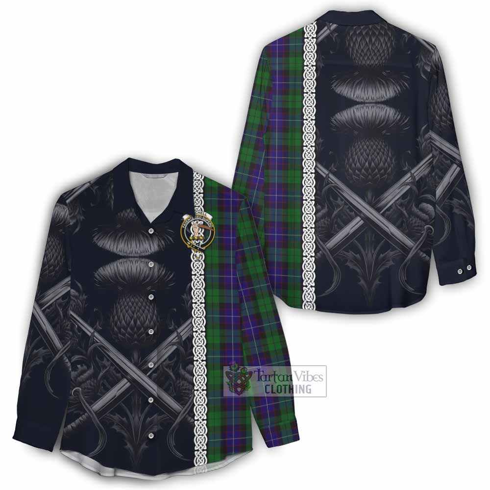 Mitchell Tartan Women's Casual Shirt with Family Crest Cross Sword Thistle Celtic Vibes - Tartan Vibes Clothing