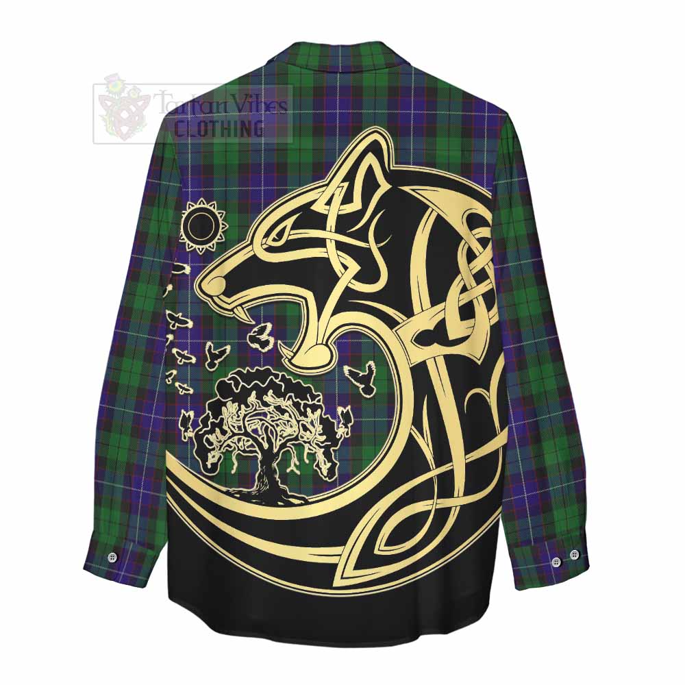 Mitchell Tartan Women's Casual Shirt with Family Crest Celtic Wolf Style - Tartan Vibes Clothing