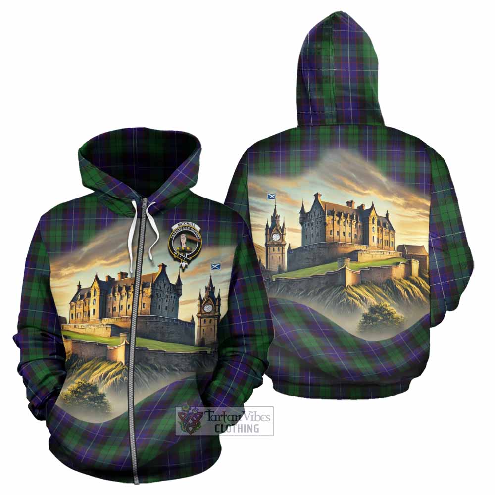 Mitchell Tartan Family Crest Hoodie with Scottish Ancient Castle Style Zip Hoodie - Tartan Vibes Clothing