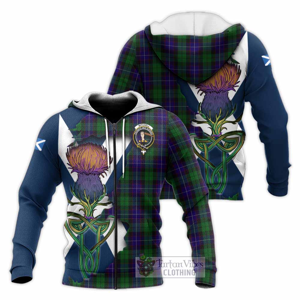Mitchell Tartan Family Crest Knitted Hoodie Scottish Thistle Celtic Inspired Unisex Knitted Zip Hoodie - Tartan Vibes Clothing