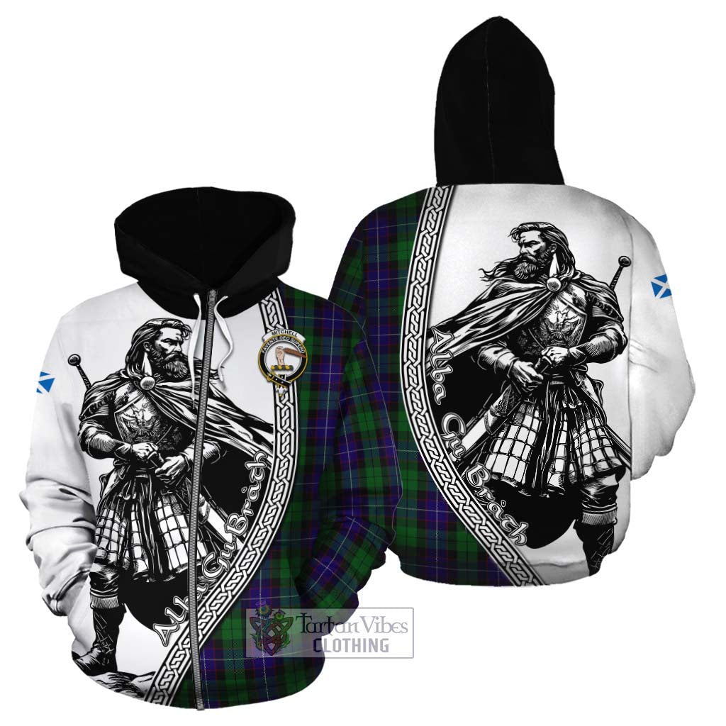 Mitchell Tartan Clan Crest Cotton Hoodie with Highlander Warrior Celtic Style - Tartan Vibes Clothing