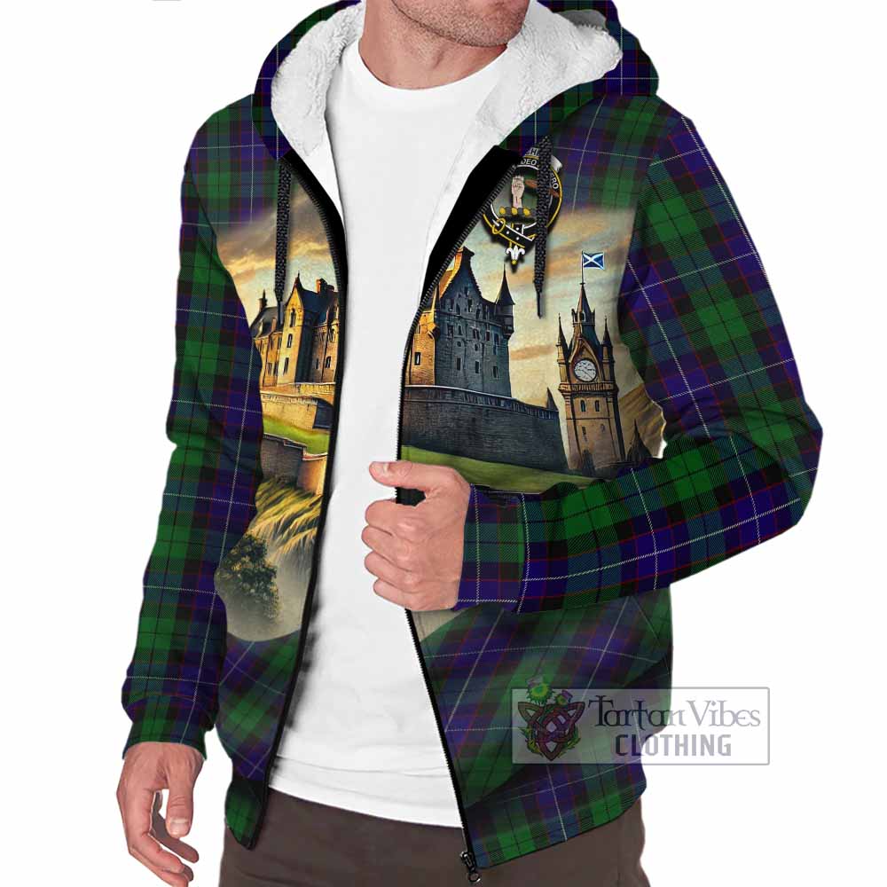 Mitchell Tartan Family Crest Sherpa Hoodie with Scottish Ancient Castle Style - Tartan Vibes Clothing