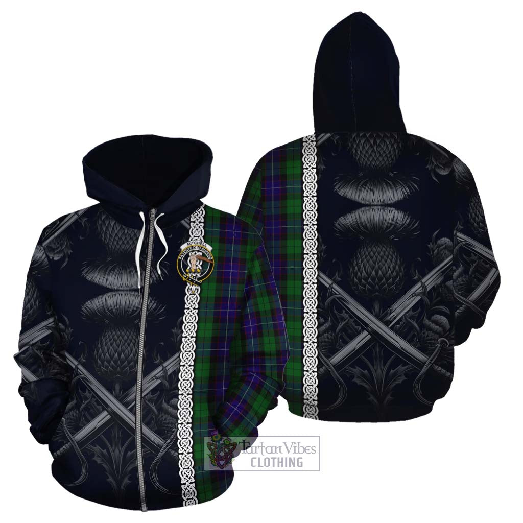 Mitchell Tartan Cotton Hoodie with Family Crest Cross Sword Thistle Celtic Vibes Zip Hoodie - Tartan Vibes Clothing