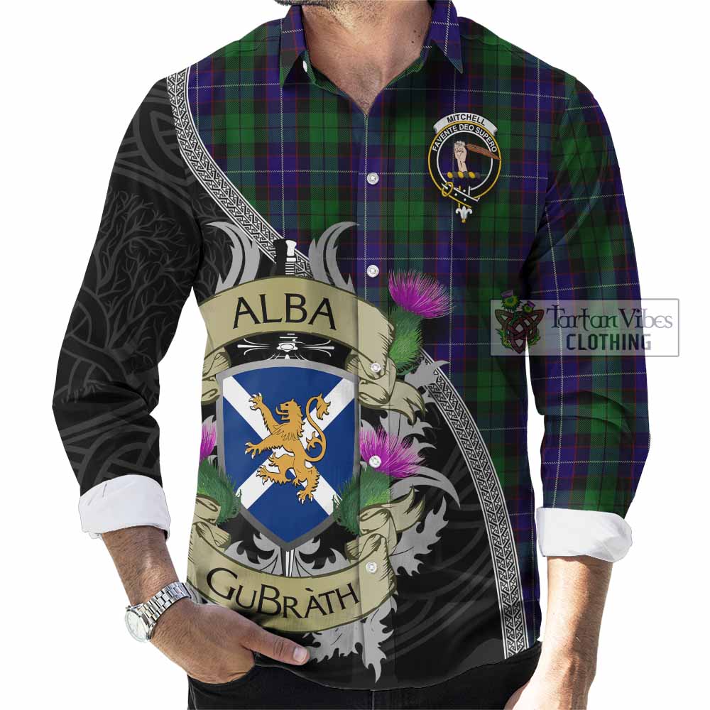 Mitchell Tartan Family Crest Long Sleeve Button Shirt Lion Rampant Royal Thistle Shield Celtic Inspired - Tartan Vibes Clothing