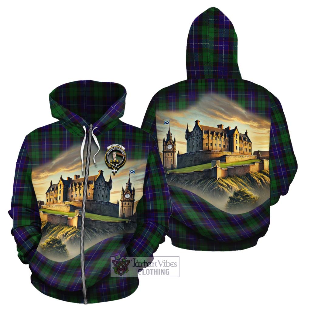 Mitchell Tartan Family Crest Cotton Hoodie with Scottish Ancient Castle Style Zip Hoodie - Tartan Vibes Clothing