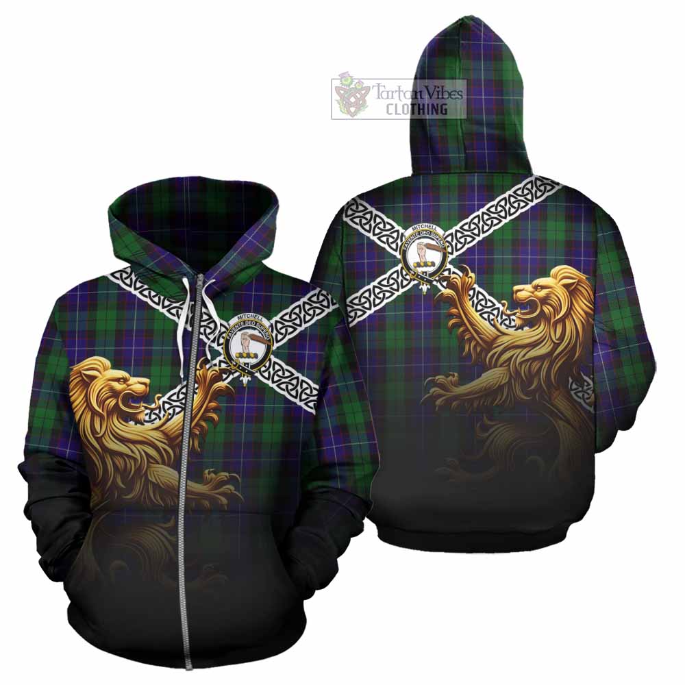 Mitchell Crest Tartan Hoodie with Golden Lion Emblem Celtic Style Zip Hoodie - Tartan Vibes Clothing