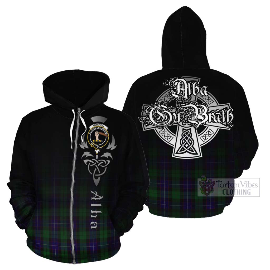 Tartan Vibes Clothing Mitchell Tartan Cotton Hoodie Featuring Alba Gu Brath Family Crest Celtic Inspired