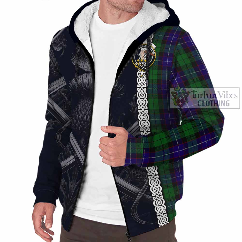 Mitchell Tartan Sherpa Hoodie with Family Crest Cross Sword Thistle Celtic Vibes - Tartan Vibes Clothing