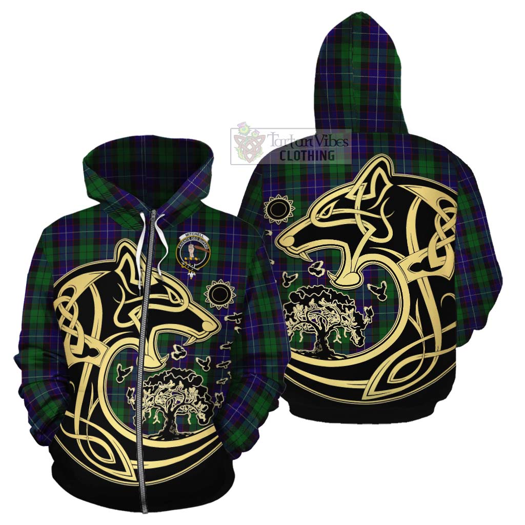 Mitchell Tartan Cotton Hoodie with Family Crest Celtic Wolf Style - Tartan Vibes Clothing
