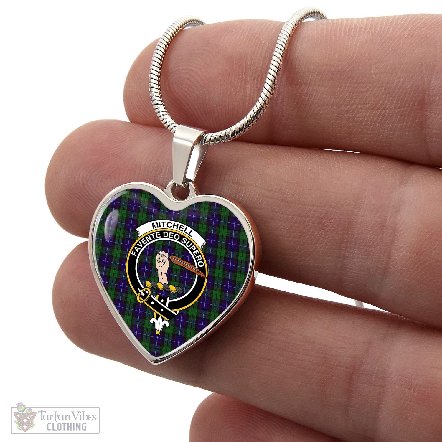 Mitchell Tartan Heart Necklace with Family Crest - Tartan Vibes Clothing