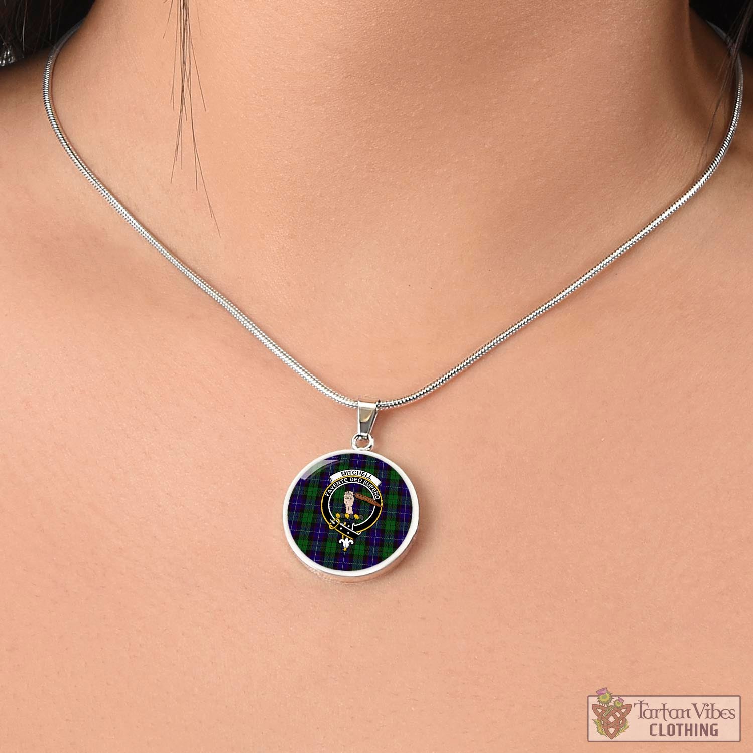 Mitchell Tartan Circle Necklace with Family Crest - Tartan Vibes Clothing