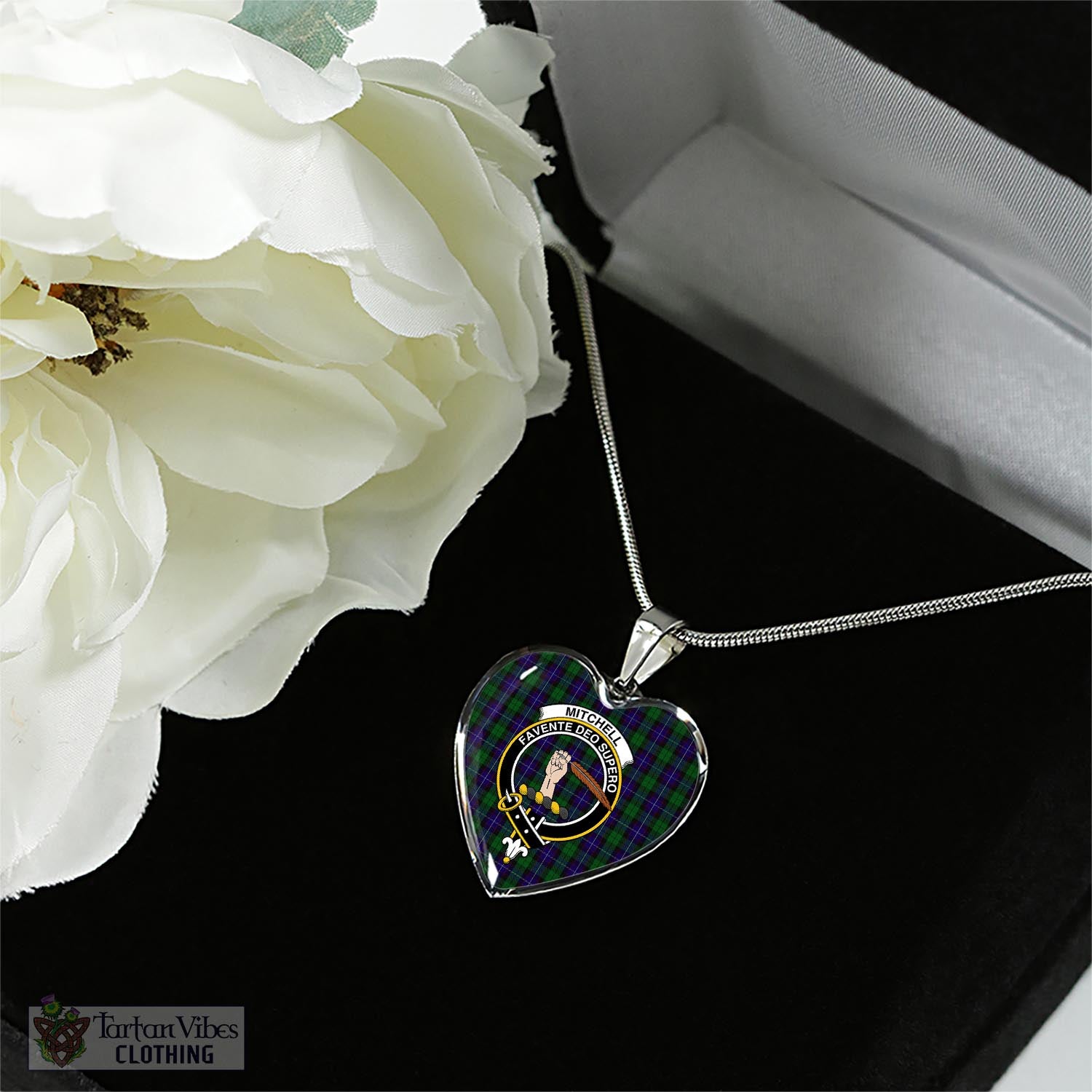 Mitchell Tartan Heart Necklace with Family Crest - Tartan Vibes Clothing