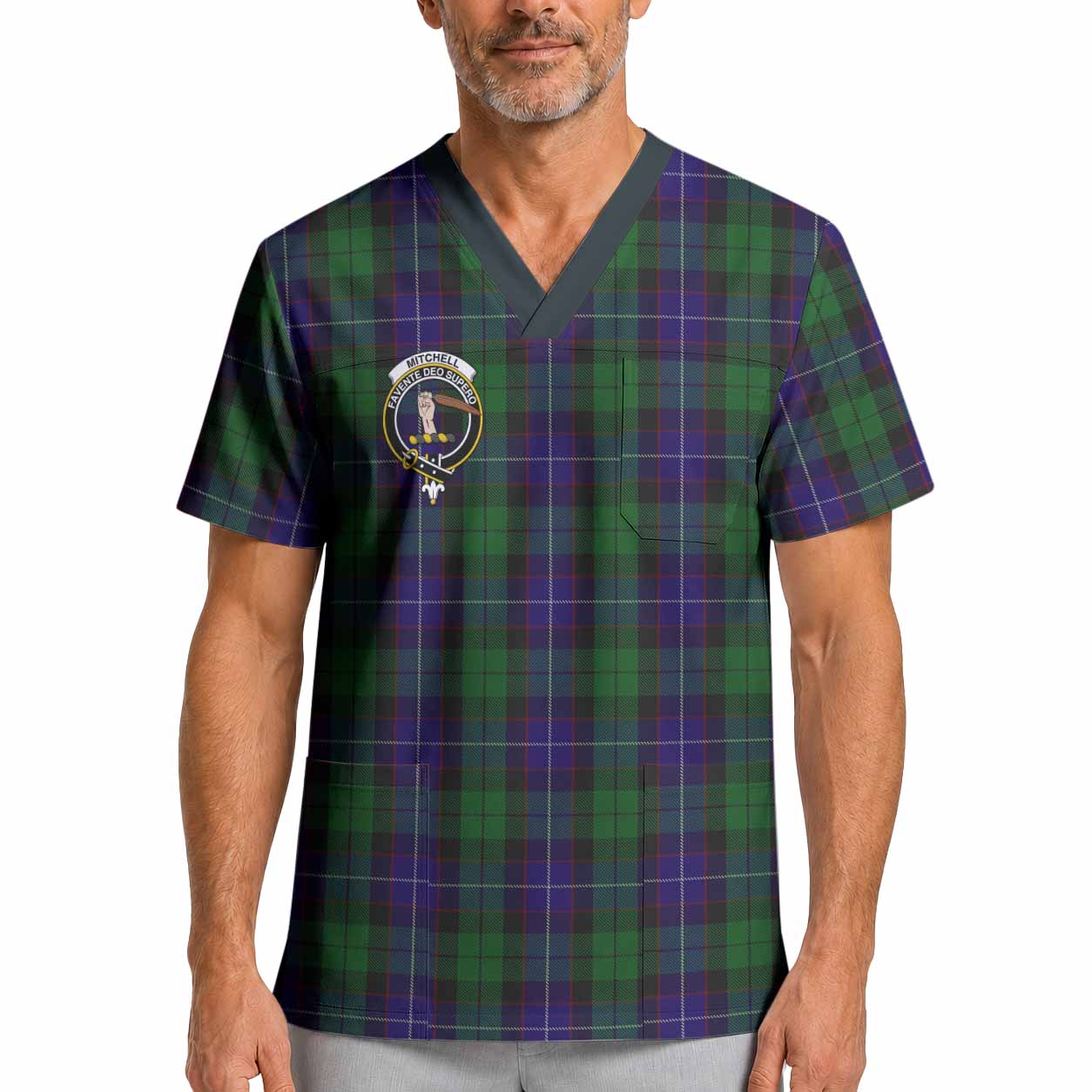 Mitchell Crest Tartan Scrub Top XL - Tartan Vibes Clothing